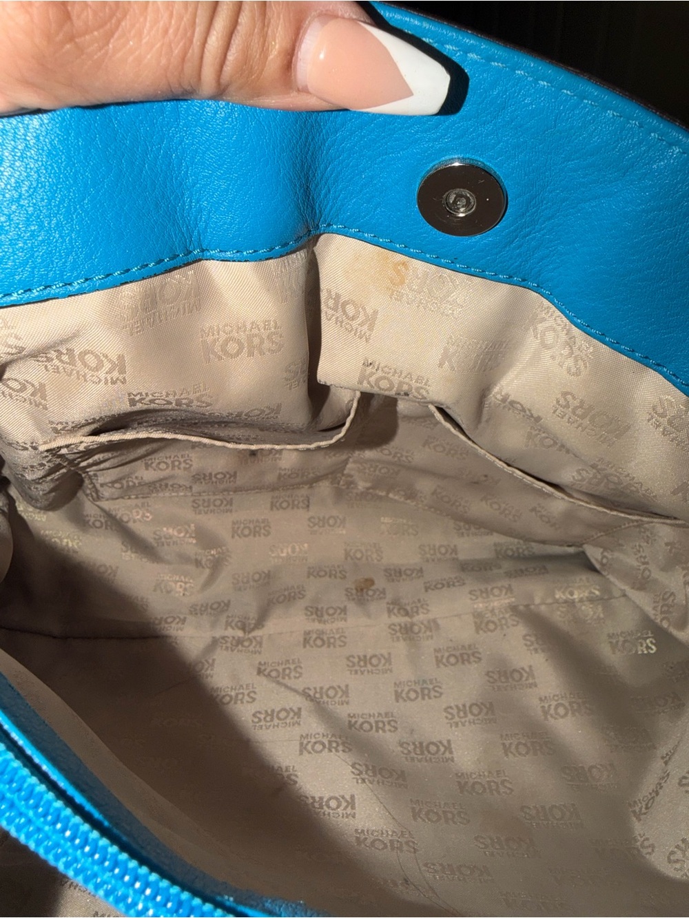 Michael Kors Bright Turquoise Leather Satchel with Stud Accents - Picture 9 of 9
